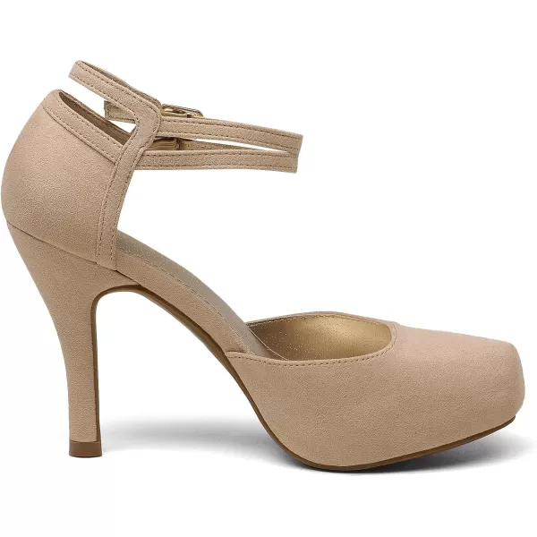 imageDREAM PAIRS Office02 Womens Classy Mary Jane Double Ankle Strap Almond Toe High Heel Pumps NewNude Suede