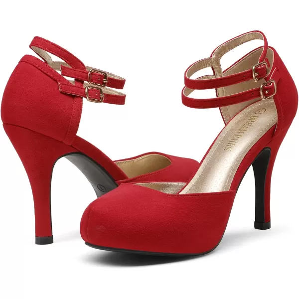 imageDREAM PAIRS Office02 Womens Classy Mary Jane Double Ankle Strap Almond Toe High Heel Pumps NewRed