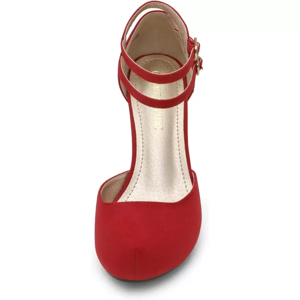 imageDREAM PAIRS Office02 Womens Classy Mary Jane Double Ankle Strap Almond Toe High Heel Pumps NewRed