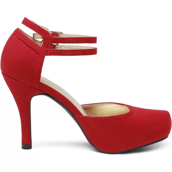 imageDREAM PAIRS Office02 Womens Classy Mary Jane Double Ankle Strap Almond Toe High Heel Pumps NewRed