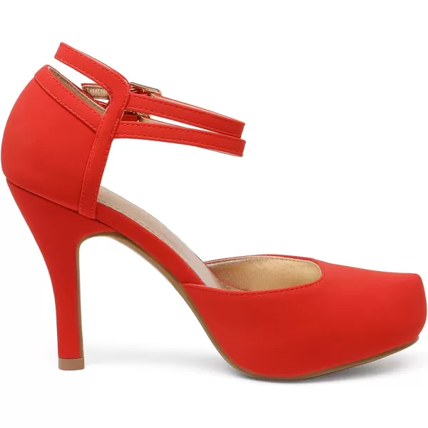 imageDREAM PAIRS Office02 Womens Classy Mary Jane Double Ankle Strap Almond Toe High Heel Pumps NewRed Nubuck