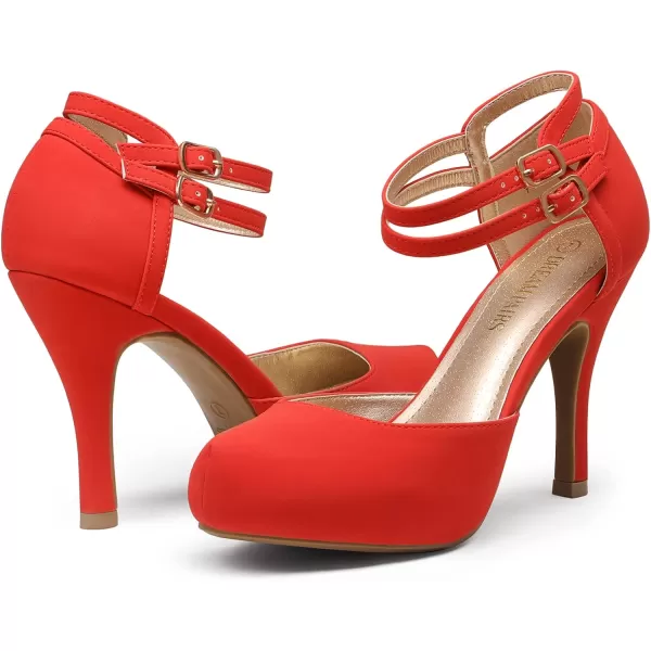 imageDREAM PAIRS Office02 Womens Classy Mary Jane Double Ankle Strap Almond Toe High Heel Pumps NewRed Nubuck