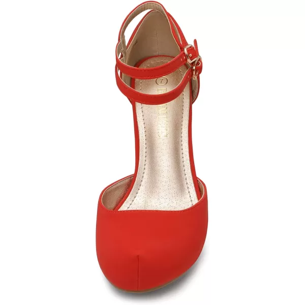 imageDREAM PAIRS Office02 Womens Classy Mary Jane Double Ankle Strap Almond Toe High Heel Pumps NewRed Nubuck