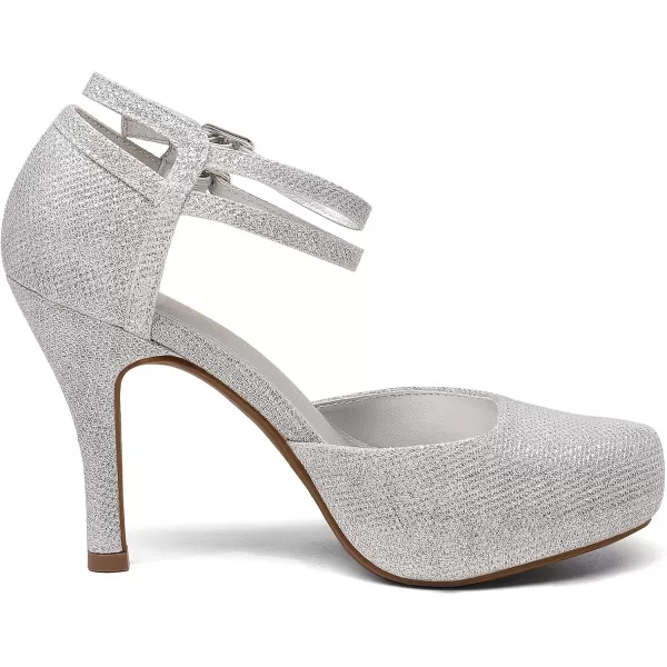 imageDREAM PAIRS Office02 Womens Classy Mary Jane Double Ankle Strap Almond Toe High Heel Pumps NewSilver