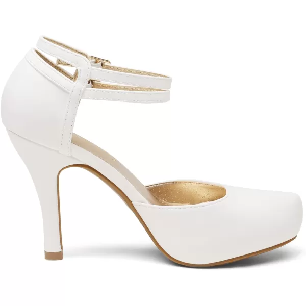 imageDREAM PAIRS Office02 Womens Classy Mary Jane Double Ankle Strap Almond Toe High Heel Pumps NewWhite Pu