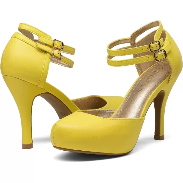 imageDREAM PAIRS Office02 Womens Classy Mary Jane Double Ankle Strap Almond Toe High Heel Pumps NewYellow Pu
