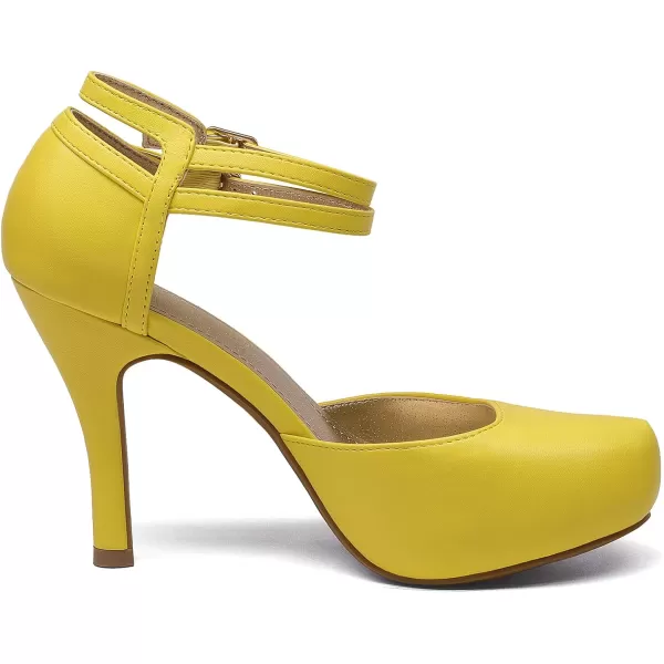 imageDREAM PAIRS Office02 Womens Classy Mary Jane Double Ankle Strap Almond Toe High Heel Pumps NewYellow Pu
