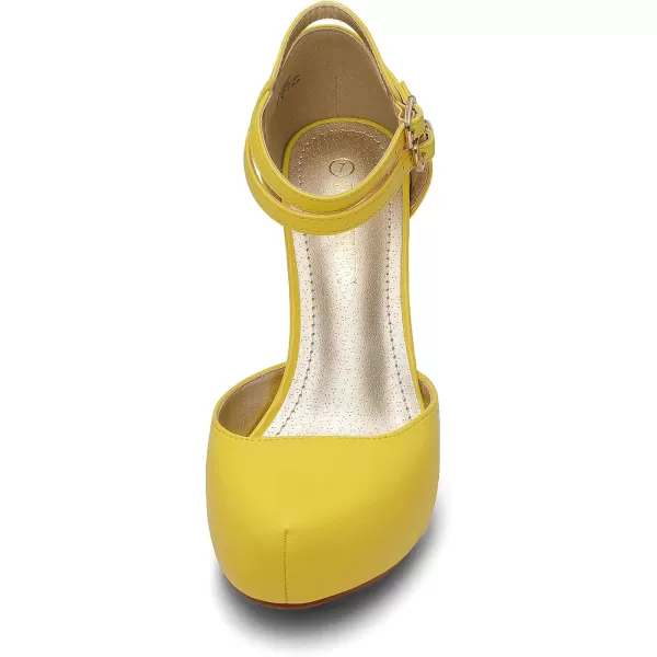 imageDREAM PAIRS Office02 Womens Classy Mary Jane Double Ankle Strap Almond Toe High Heel Pumps NewYellow Pu