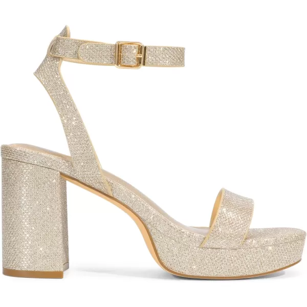 imageDREAM PAIRS Platform Heels for Women High Block Chunky Open Toe Ankle Strap Heels Fashion Wedding Party Evening Prom Dance Dress Pump Sandals ShoesGoldglitter