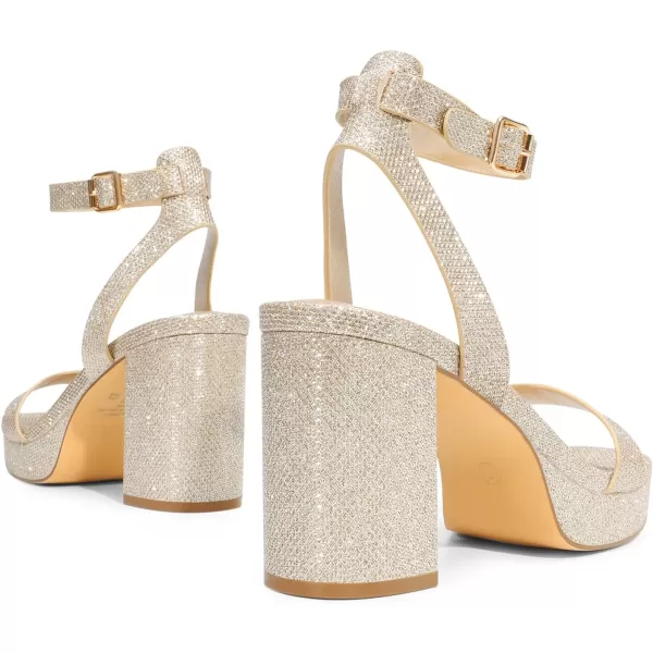 imageDREAM PAIRS Platform Heels for Women High Block Chunky Open Toe Ankle Strap Heels Fashion Wedding Party Evening Prom Dance Dress Pump Sandals ShoesGoldglitter