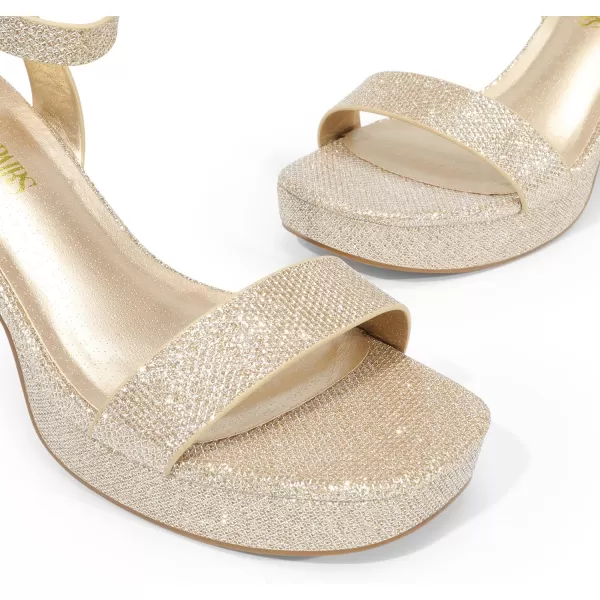 imageDREAM PAIRS Platform Heels for Women High Block Chunky Open Toe Ankle Strap Heels Fashion Wedding Party Evening Prom Dance Dress Pump Sandals ShoesGoldglitter