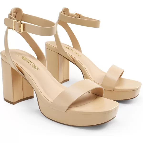 imageDREAM PAIRS Platform Heels for Women High Block Chunky Open Toe Ankle Strap Heels Fashion Wedding Party Evening Prom Dance Dress Pump Sandals ShoesNudepu