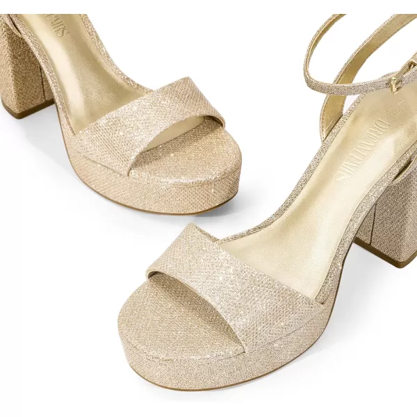 imageDREAM PAIRS Platform High Heels for Women Chunky Round Open Toe Ankle Strap Stylish Heeled Sandals for Party Prom WeddingGoldglitter