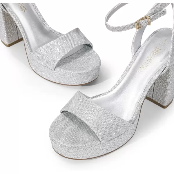 imageDREAM PAIRS Platform High Heels for Women Chunky Round Open Toe Ankle Strap Stylish Heeled Sandals for Party Prom WeddingSilverglitter