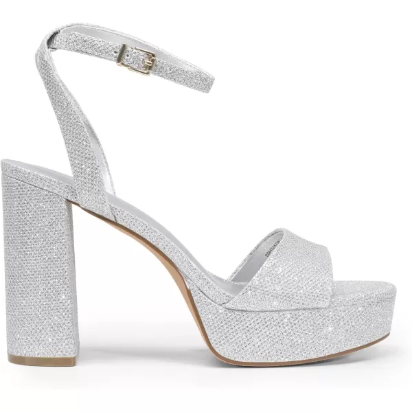 imageDREAM PAIRS Platform High Heels for Women Chunky Round Open Toe Ankle Strap Stylish Heeled Sandals for Party Prom WeddingSilverglitter