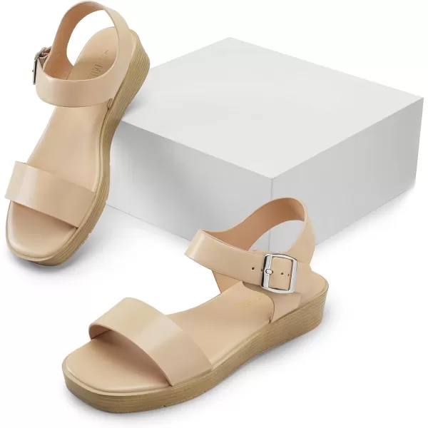 imageDREAM PAIRS Platform Sandals for Women Comfortable Open Toe Wedge Sandals with Foam Insole Lightweight Flatform Sandals for Women Dressy Casual SummerNude