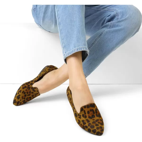 imageDREAM PAIRS Pointed Toe Flats for Women Dressy Casual Low Heel Dress Shoes Comfortable Slipon Business Work Loafer Shoes for WomenLeopardsuede