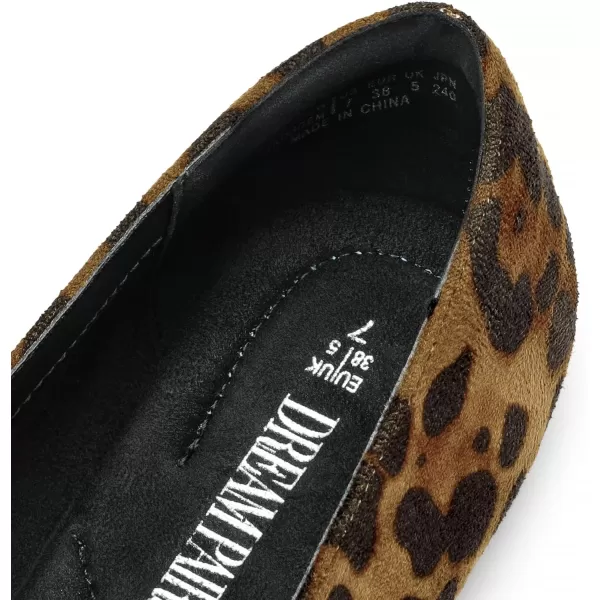 imageDREAM PAIRS Pointed Toe Flats for Women Dressy Casual Low Heel Dress Shoes Comfortable Slipon Business Work Loafer Shoes for WomenLeopardsuede