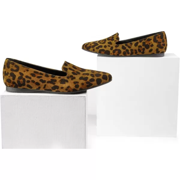 imageDREAM PAIRS Pointed Toe Flats for Women Dressy Casual Low Heel Dress Shoes Comfortable Slipon Business Work Loafer Shoes for WomenLeopardsuede
