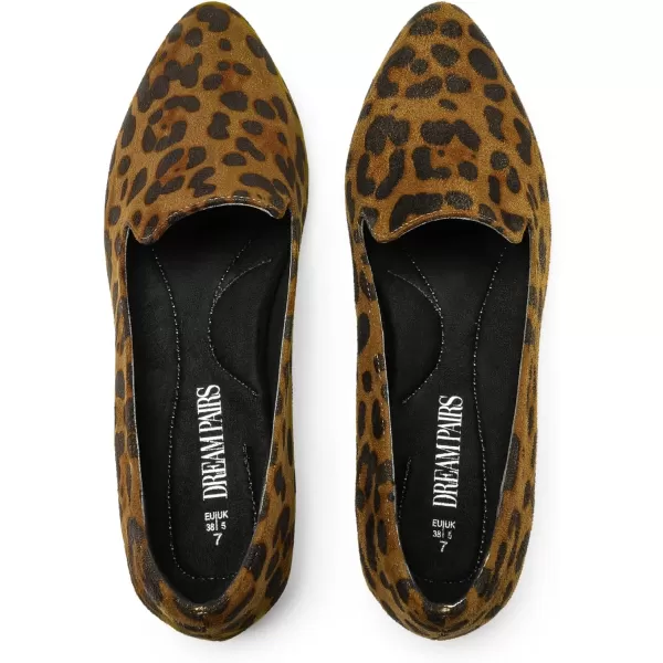 imageDREAM PAIRS Pointed Toe Flats for Women Dressy Casual Low Heel Dress Shoes Comfortable Slipon Business Work Loafer Shoes for WomenLeopardsuede
