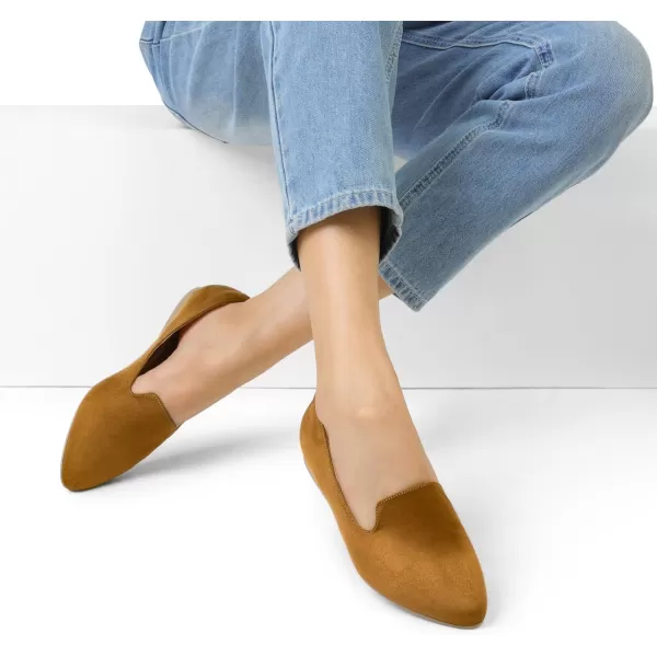 imageDREAM PAIRS Pointed Toe Flats for Women Dressy Casual Low Heel Dress Shoes Comfortable Slipon Business Work Loafer Shoes for WomenTansuede