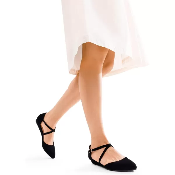imageDREAM PAIRS Pointed Toe Low Wedge Heeled Ankle Strap Flats Shoes for Women Dressy Comfortable Casual Slipon Dress Shoes for Business Office and WorkBlacknubuck