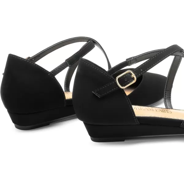 imageDREAM PAIRS Pointed Toe Low Wedge Heeled Ankle Strap Flats Shoes for Women Dressy Comfortable Casual Slipon Dress Shoes for Business Office and WorkBlacknubuck