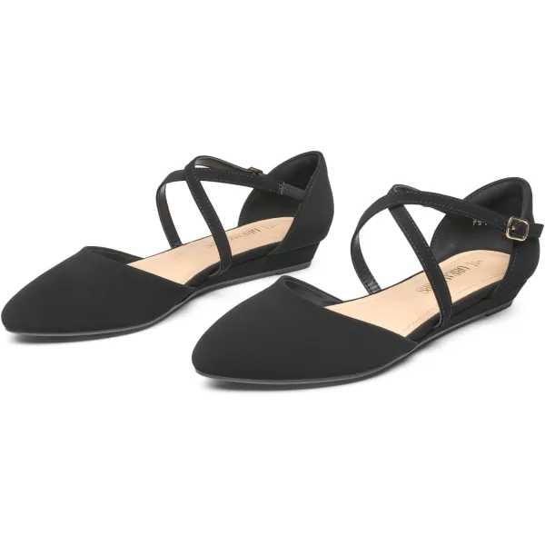 imageDREAM PAIRS Pointed Toe Low Wedge Heeled Ankle Strap Flats Shoes for Women Dressy Comfortable Casual Slipon Dress Shoes for Business Office and WorkBlacknubuck