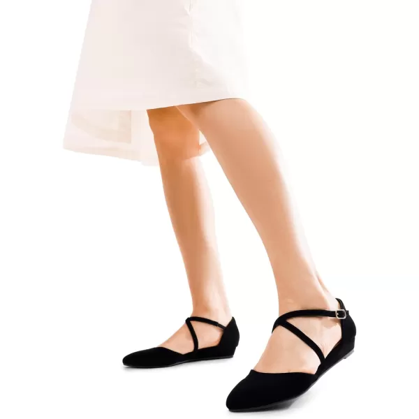 imageDREAM PAIRS Pointed Toe Low Wedge Heeled Ankle Strap Flats Shoes for Women Dressy Comfortable Casual Slipon Dress Shoes for Business Office and WorkBlacknubuck