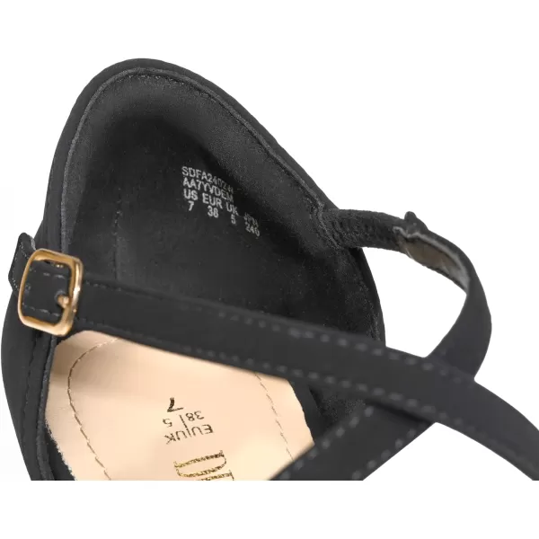 imageDREAM PAIRS Pointed Toe Low Wedge Heeled Ankle Strap Flats Shoes for Women Dressy Comfortable Casual Slipon Dress Shoes for Business Office and WorkBlacknubuck