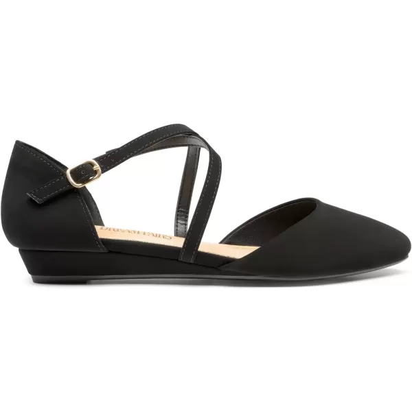 imageDREAM PAIRS Pointed Toe Low Wedge Heeled Ankle Strap Flats Shoes for Women Dressy Comfortable Casual Slipon Dress Shoes for Business Office and WorkBlacknubuck