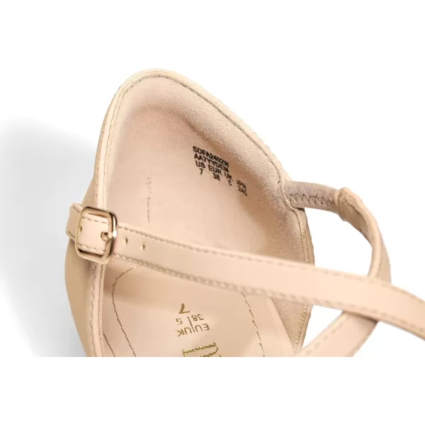 imageDREAM PAIRS Pointed Toe Low Wedge Heeled Ankle Strap Flats Shoes for Women Dressy Comfortable Casual Slipon Dress Shoes for Business Office and WorkNudenubuck