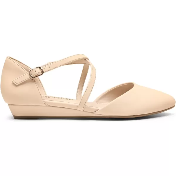 imageDREAM PAIRS Pointed Toe Low Wedge Heeled Ankle Strap Flats Shoes for Women Dressy Comfortable Casual Slipon Dress Shoes for Business Office and WorkNudenubuck