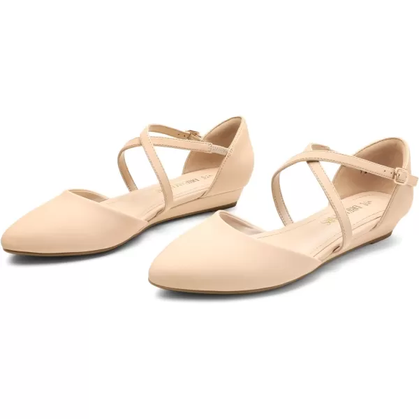 imageDREAM PAIRS Pointed Toe Low Wedge Heeled Ankle Strap Flats Shoes for Women Dressy Comfortable Casual Slipon Dress Shoes for Business Office and WorkNudenubuck