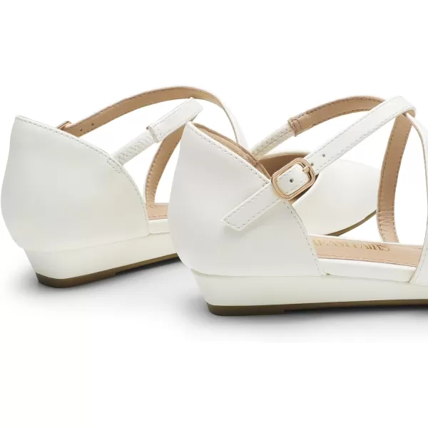 imageDREAM PAIRS Pointed Toe Low Wedge Heeled Ankle Strap Flats Shoes for Women Dressy Comfortable Casual Slipon Dress Shoes for Business Office and WorkWhitepu