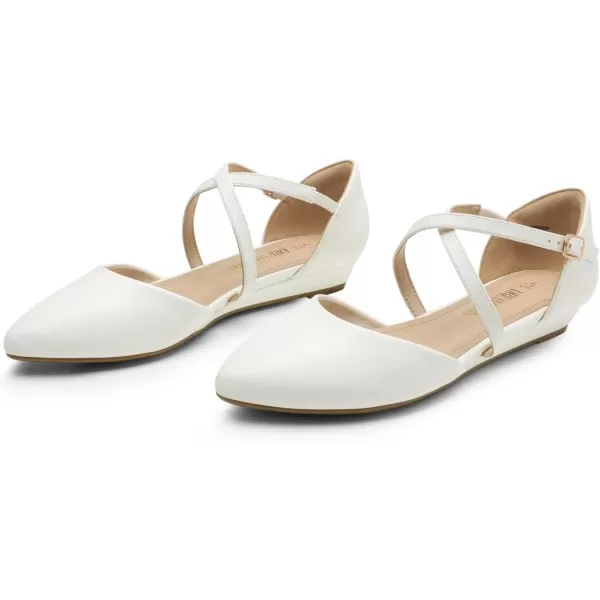 imageDREAM PAIRS Pointed Toe Low Wedge Heeled Ankle Strap Flats Shoes for Women Dressy Comfortable Casual Slipon Dress Shoes for Business Office and WorkWhitepu