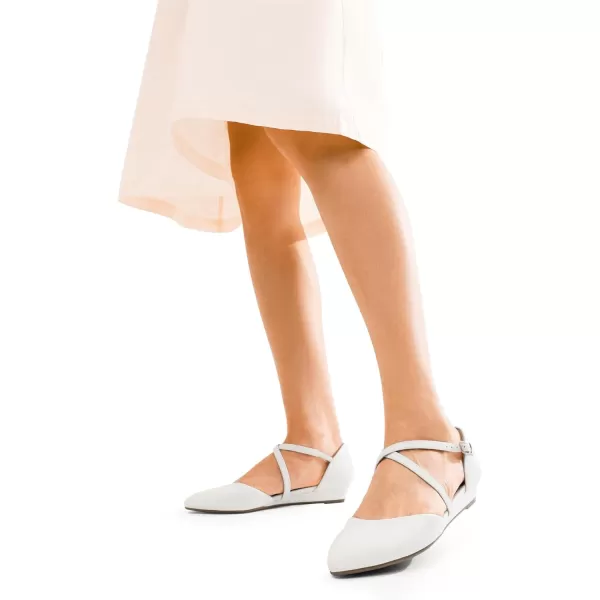 imageDREAM PAIRS Pointed Toe Low Wedge Heeled Ankle Strap Flats Shoes for Women Dressy Comfortable Casual Slipon Dress Shoes for Business Office and WorkWhitepu