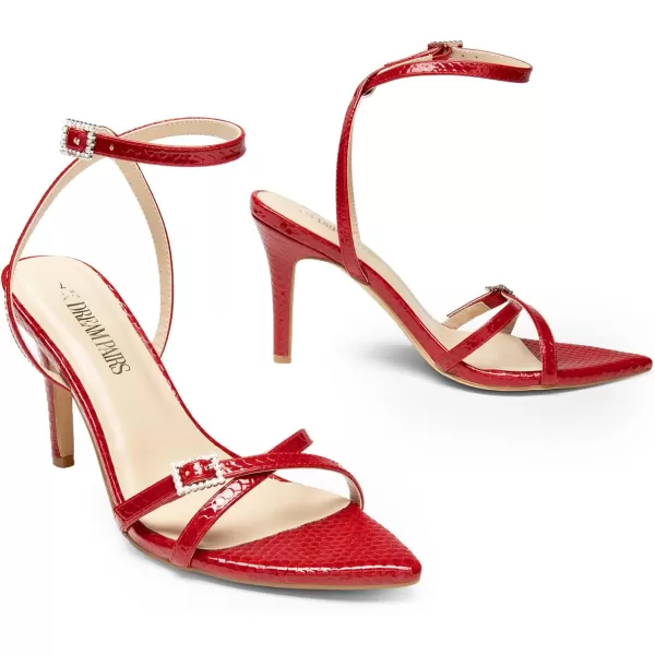 imageDREAM PAIRS Pointy Toe Heels for Women Stiletto Sexy Strappy Ankle Strap 37 inch High Heel Sandals for Party PromRedpat