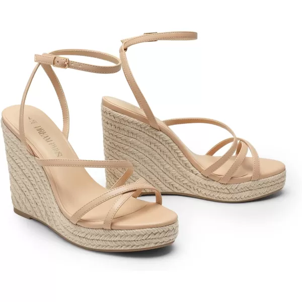 imageDREAM PAIRS Strappy Espadrille Platform Wedge Sandals for Women Dressy Summer Comfortable Open Toe Sandals with Cushioned Insole and Ankle Strap BuckleNude
