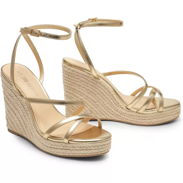 imageDREAM PAIRS Strappy Espadrille Platform Wedge Sandals for Women Dressy Summer Comfortable Open Toe Sandals with Cushioned Insole and Ankle Strap BuckleGold