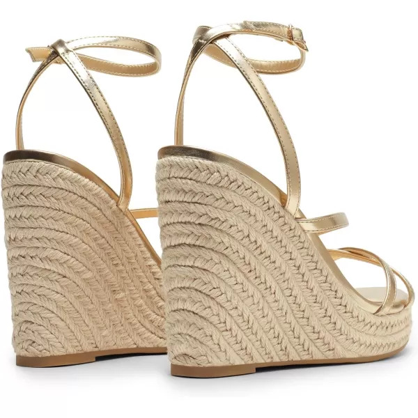 imageDREAM PAIRS Strappy Espadrille Platform Wedge Sandals for Women Dressy Summer Comfortable Open Toe Sandals with Cushioned Insole and Ankle Strap BuckleGold