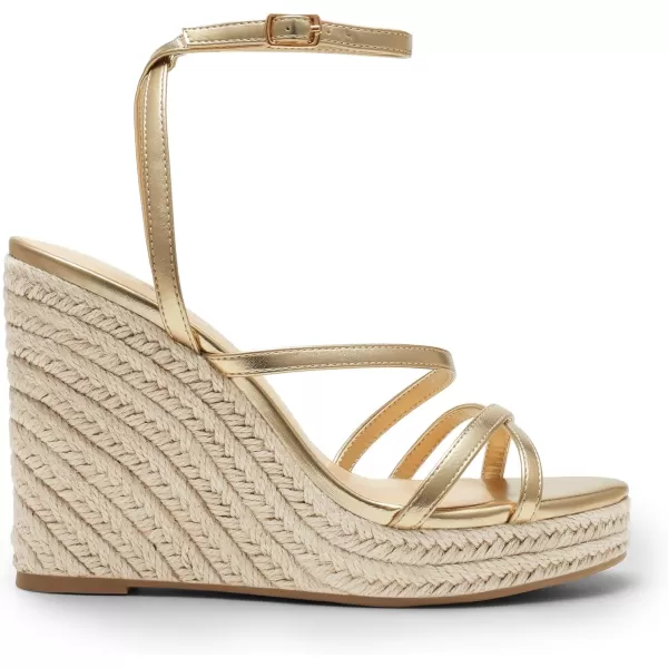 imageDREAM PAIRS Strappy Espadrille Platform Wedge Sandals for Women Dressy Summer Comfortable Open Toe Sandals with Cushioned Insole and Ankle Strap BuckleGold