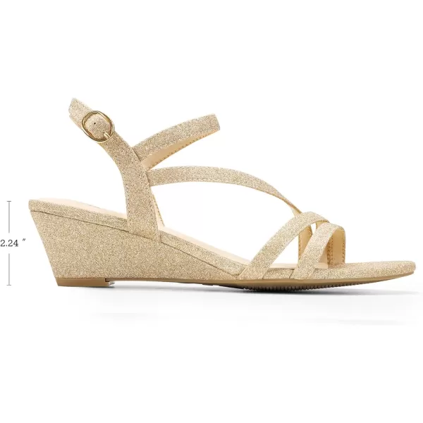 imageDREAM PAIRS Strappy Wrapped Dressy Wedge Sandals Comfortable Sparkly Glitter Ankle Strap Mid Heel Wedges Casual Summer Open Toe Evening Dress Wedding Dance ShoesGoldglitter