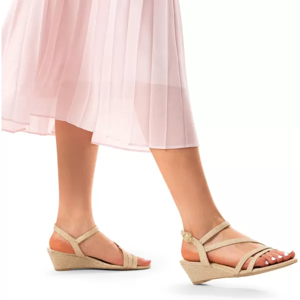 imageDREAM PAIRS Strappy Wrapped Dressy Wedge Sandals Comfortable Sparkly Glitter Ankle Strap Mid Heel Wedges Casual Summer Open Toe Evening Dress Wedding Dance ShoesGoldglitter