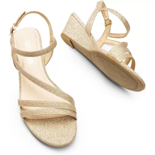 imageDREAM PAIRS Strappy Wrapped Dressy Wedge Sandals Comfortable Sparkly Glitter Ankle Strap Mid Heel Wedges Casual Summer Open Toe Evening Dress Wedding Dance ShoesGoldglitter