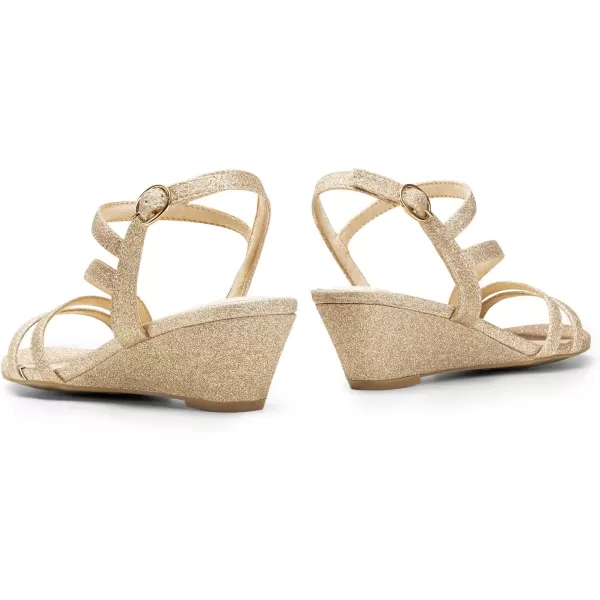 imageDREAM PAIRS Strappy Wrapped Dressy Wedge Sandals Comfortable Sparkly Glitter Ankle Strap Mid Heel Wedges Casual Summer Open Toe Evening Dress Wedding Dance ShoesGoldglitter