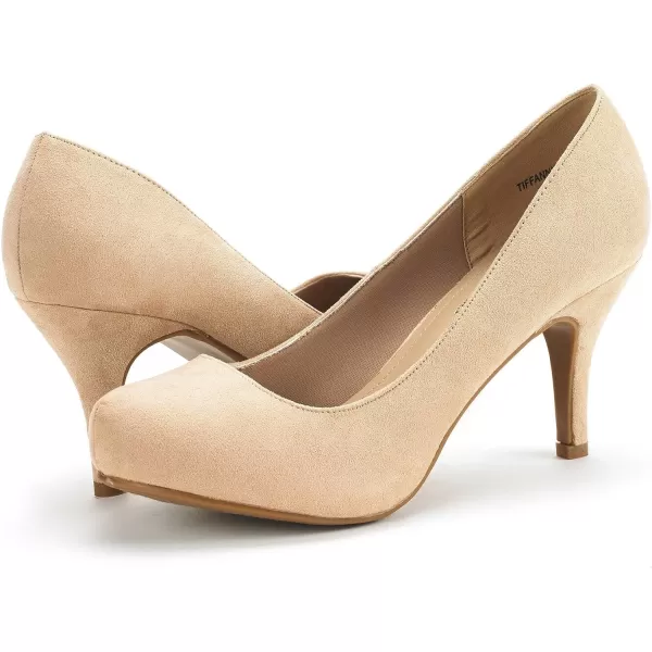 imageDREAM PAIRS Tiffany Womens New Classic Elegant Versatile Low Stiletto Heel Dress Platform Pumps ShoesNude Suede
