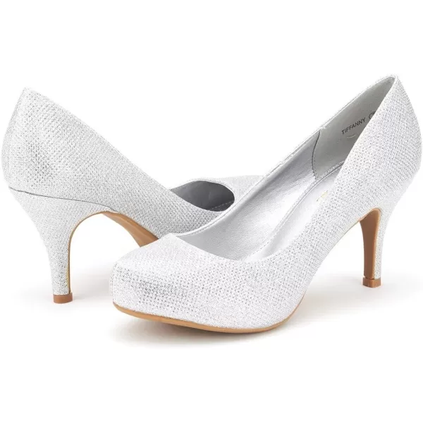 imageDREAM PAIRS Tiffany Womens New Classic Elegant Versatile Low Stiletto Heel Dress Platform Pumps ShoesSilver