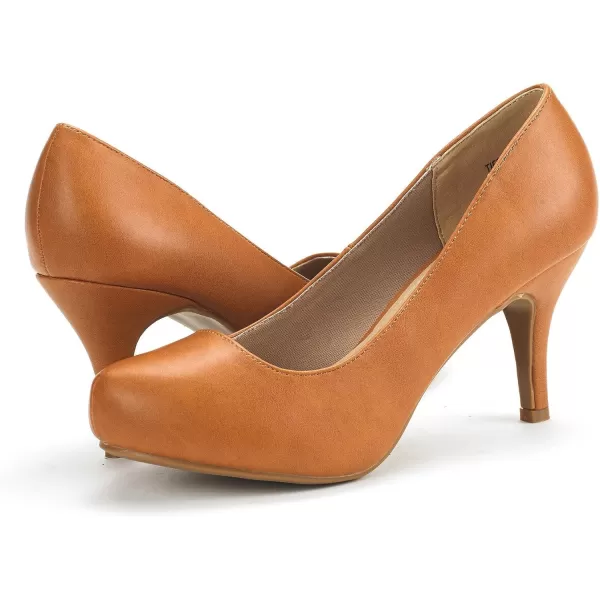 imageDREAM PAIRS Tiffany Womens New Classic Elegant Versatile Low Stiletto Heel Dress Platform Pumps ShoesTan Pu