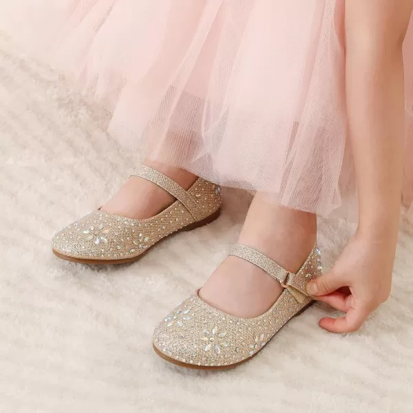 imageDREAM PAIRS Toddler Girls Dress Shoes Mary Jane Rhinestone Buckle Strap Ballerina FlatGold